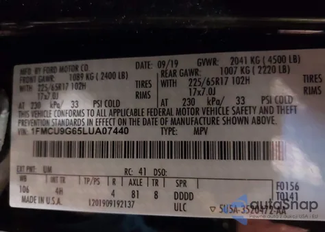 2020 Ford Escape Se z USA, uszkodzony, nr VIN 1FMCU9G65LUA07440